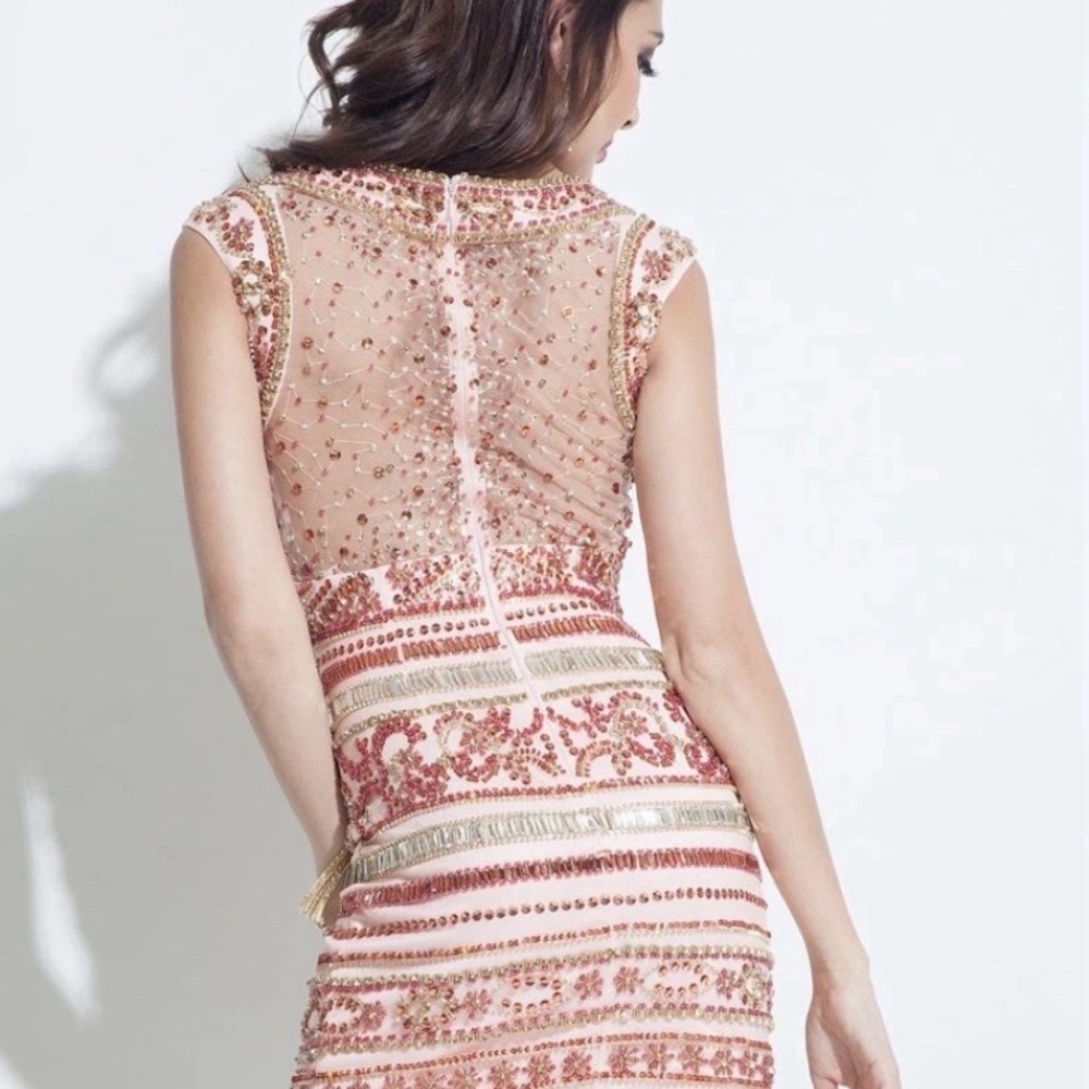 Rachel Allan Cocktail Size 16 Pink Gold Beaded Homecoming Party Dance Mini Dress - Picture 2 of 13